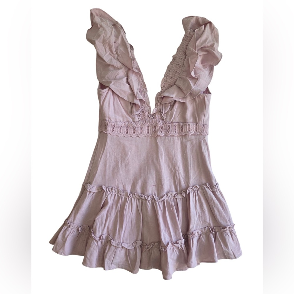 Saints + Secrets New W/Tag Blush Mauve Pink Ruffled Mini V Neck Sleeveless Dress - Picture 2 of 5